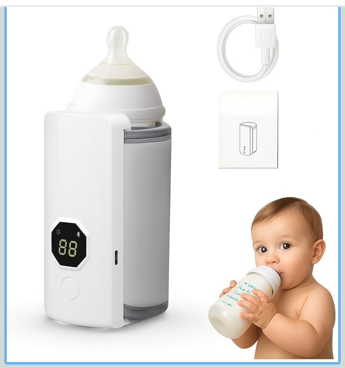 Original Portable Baby Bottle Warmer – USB Rechargeable Milk Warmer with Digital Temperature Display | Long Lasting