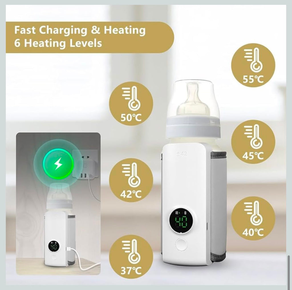 Original Portable Baby Bottle Warmer – USB Rechargeable Milk Warmer with Digital Temperature Display | Long Lasting