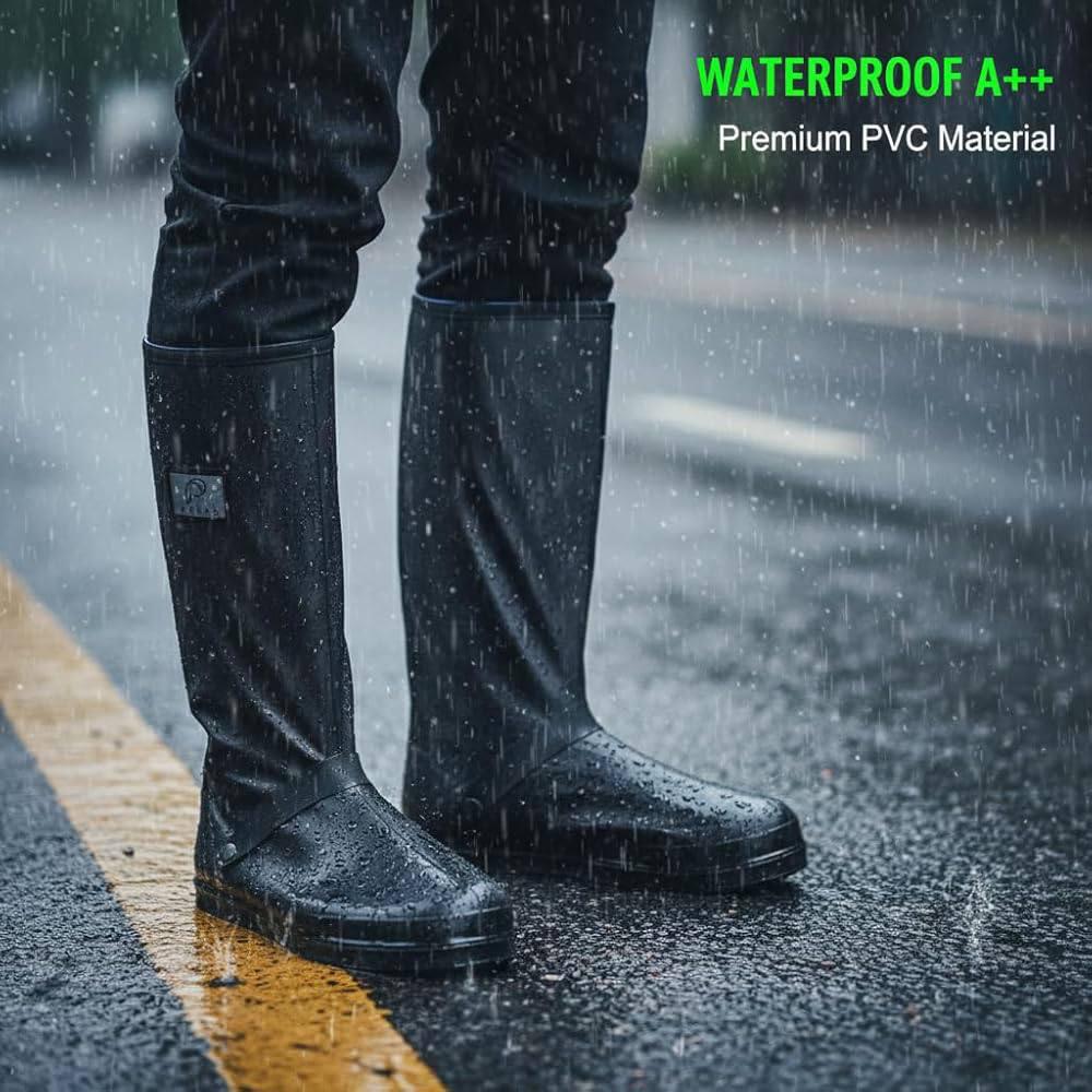Waterproof High Top Shoe Cover | Heavy PVC Rain Boot Cover | Reusable Non-Slip Shoe Protector | Washable Zip Closure