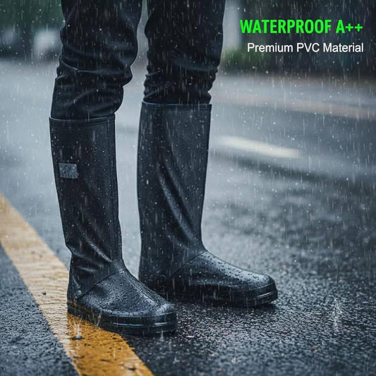 Waterproof High Top Shoe Cover | Heavy PVC Rain Boot Cover | Reusable Non-Slip Shoe Protector | Washable Zip Closure