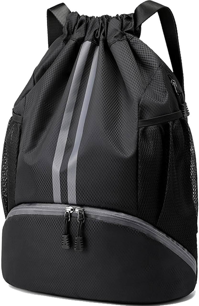 Sports Drawstring Gym Bag with Shoe Compartment | Waterproof Backpack | Wet Pocket | Multipurpose Travel, Swimming, Hiking & Gym Bag for Men & Women