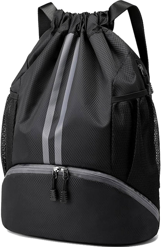 Sports Drawstring Gym Bag with Shoe Compartment | Waterproof Backpack | Wet Pocket | Multipurpose Travel, Swimming, Hiking & Gym Bag for Men & Women