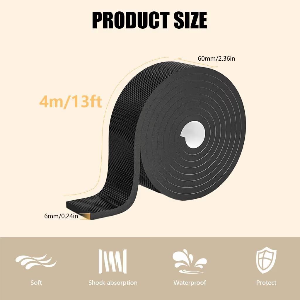 Self Adhesive Furniture Pads Roll | Anti-Slip Floor Protector Strip | Free to Cut | Thick Foam Rubber Tape | 4 Meter × 2 CM