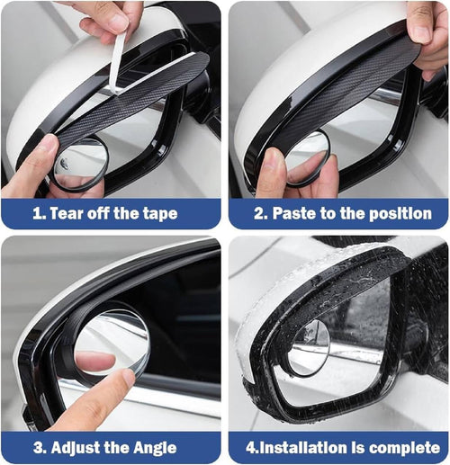 Car Rear View Mirror Rain Guard with 360° HD Blind Spot Mirror | 2-in-1 Universal Side Mirror Rain Visor | Adjustable Wide Angle Safety Mirror | Carbon Fiber Look | 2 Pcs Set