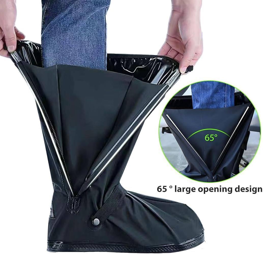 Waterproof High Top Shoe Cover | Heavy PVC Rain Boot Cover | Reusable Non-Slip Shoe Protector | Washable Zip Closure