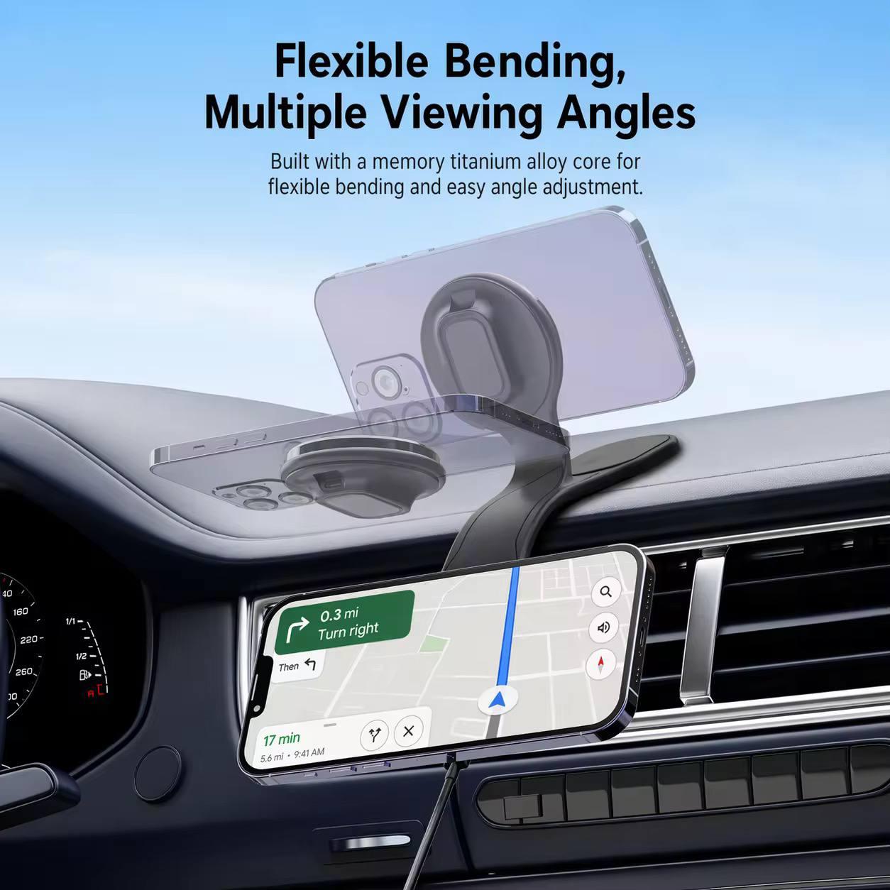 Magnetic Car Phone Holder for Dashboard | 360° Rotating Flexible Arm | Strong Magnet | Universal for iPhone & Android
