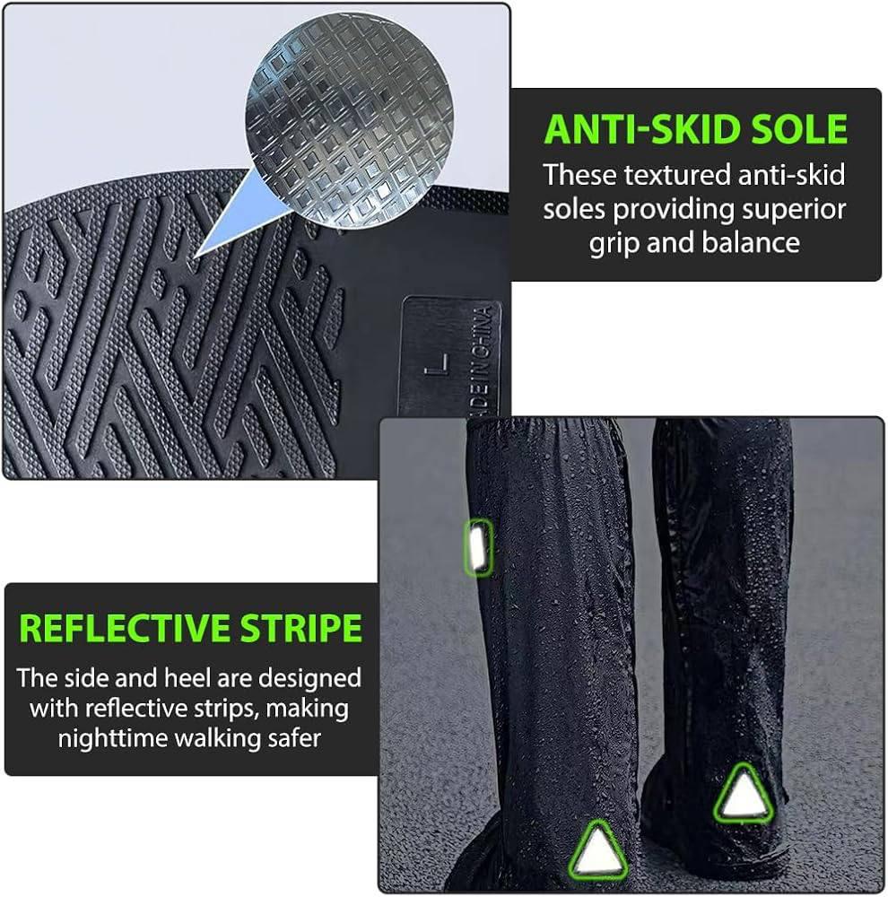 Waterproof High Top Shoe Cover | Heavy PVC Rain Boot Cover | Reusable Non-Slip Shoe Protector | Washable Zip Closure
