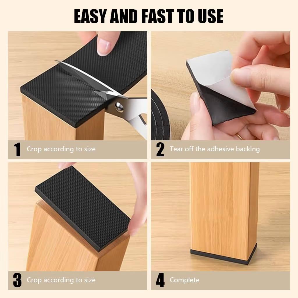 Self Adhesive Furniture Pads Roll | Anti-Slip Floor Protector Strip | Free to Cut | Thick Foam Rubber Tape | 4 Meter × 2 CM