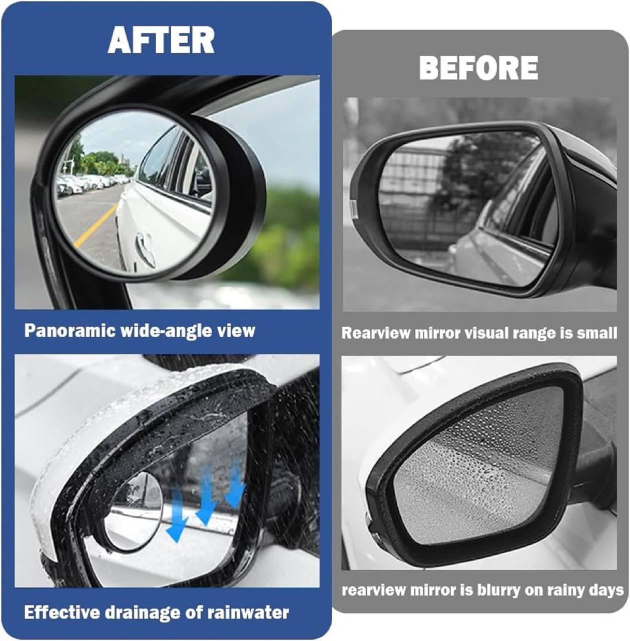 Car Rear View Mirror Rain Guard with 360° HD Blind Spot Mirror | 2-in-1 Universal Side Mirror Rain Visor | Adjustable Wide Angle Safety Mirror | Carbon Fiber Look | 2 Pcs Set