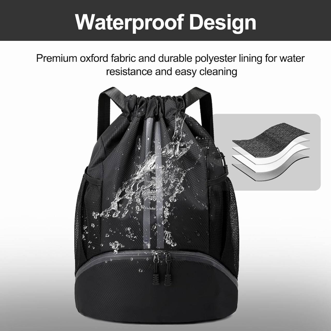 Sports Drawstring Gym Bag with Shoe Compartment | Waterproof Backpack | Wet Pocket | Multipurpose Travel, Swimming, Hiking & Gym Bag for Men & Women