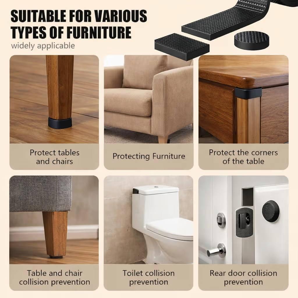Self Adhesive Furniture Pads Roll | Anti-Slip Floor Protector Strip | Free to Cut | Thick Foam Rubber Tape | 4 Meter × 2 CM