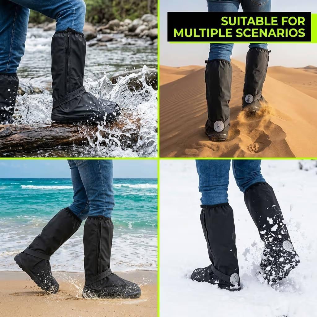 Waterproof High Top Shoe Cover | Heavy PVC Rain Boot Cover | Reusable Non-Slip Shoe Protector | Washable Zip Closure