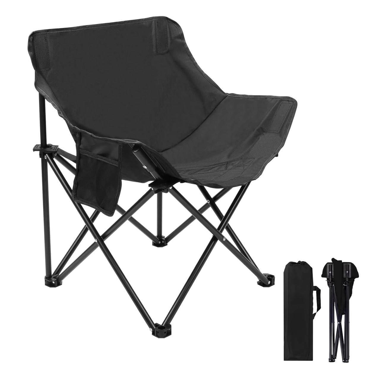 Portable Foldable Camping Chair with Carry Bag | Heavy Duty Outdoor Folding Chair | Black