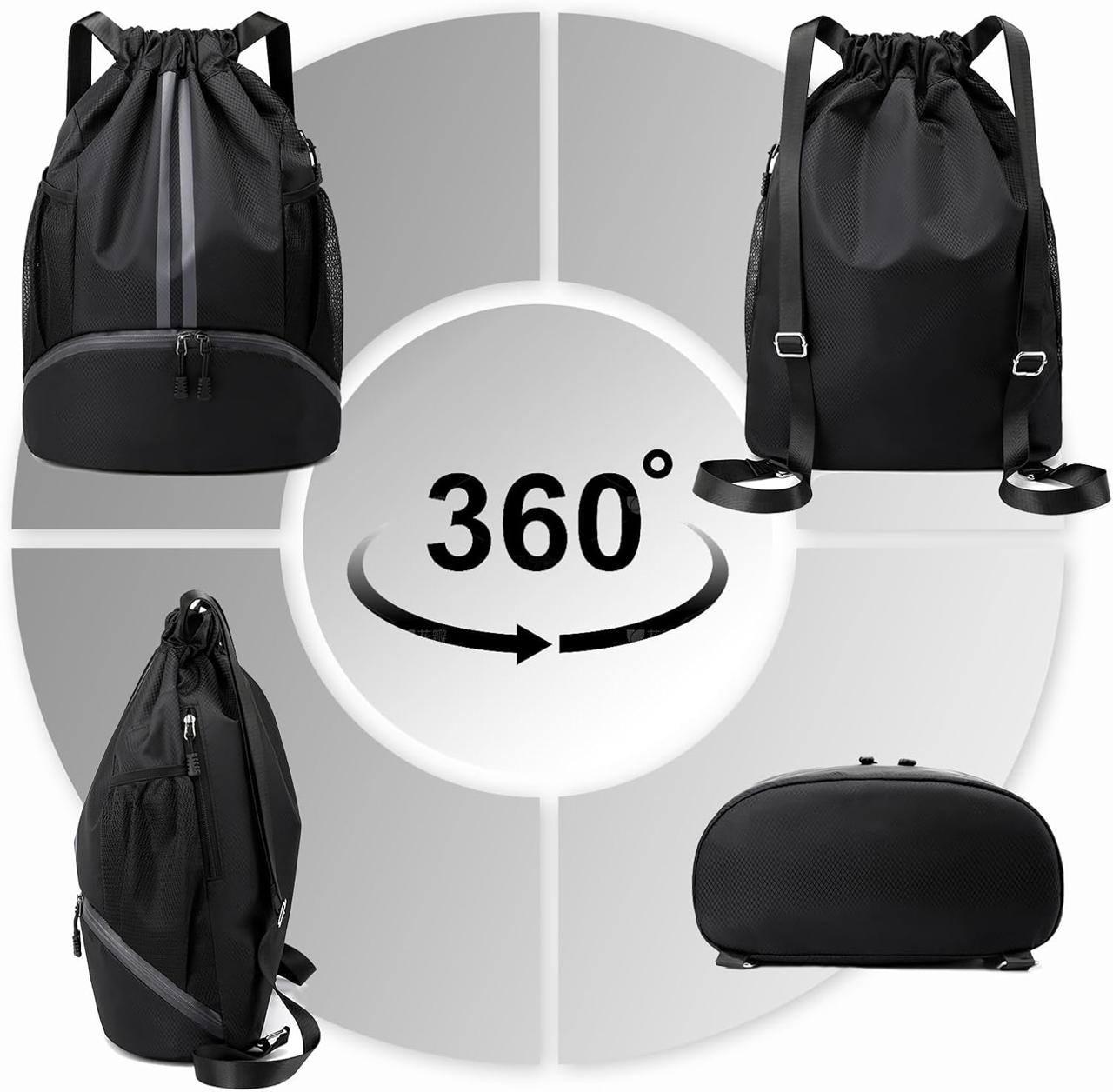 Sports Drawstring Gym Bag with Shoe Compartment | Waterproof Backpack | Wet Pocket | Multipurpose Travel, Swimming, Hiking & Gym Bag for Men & Women