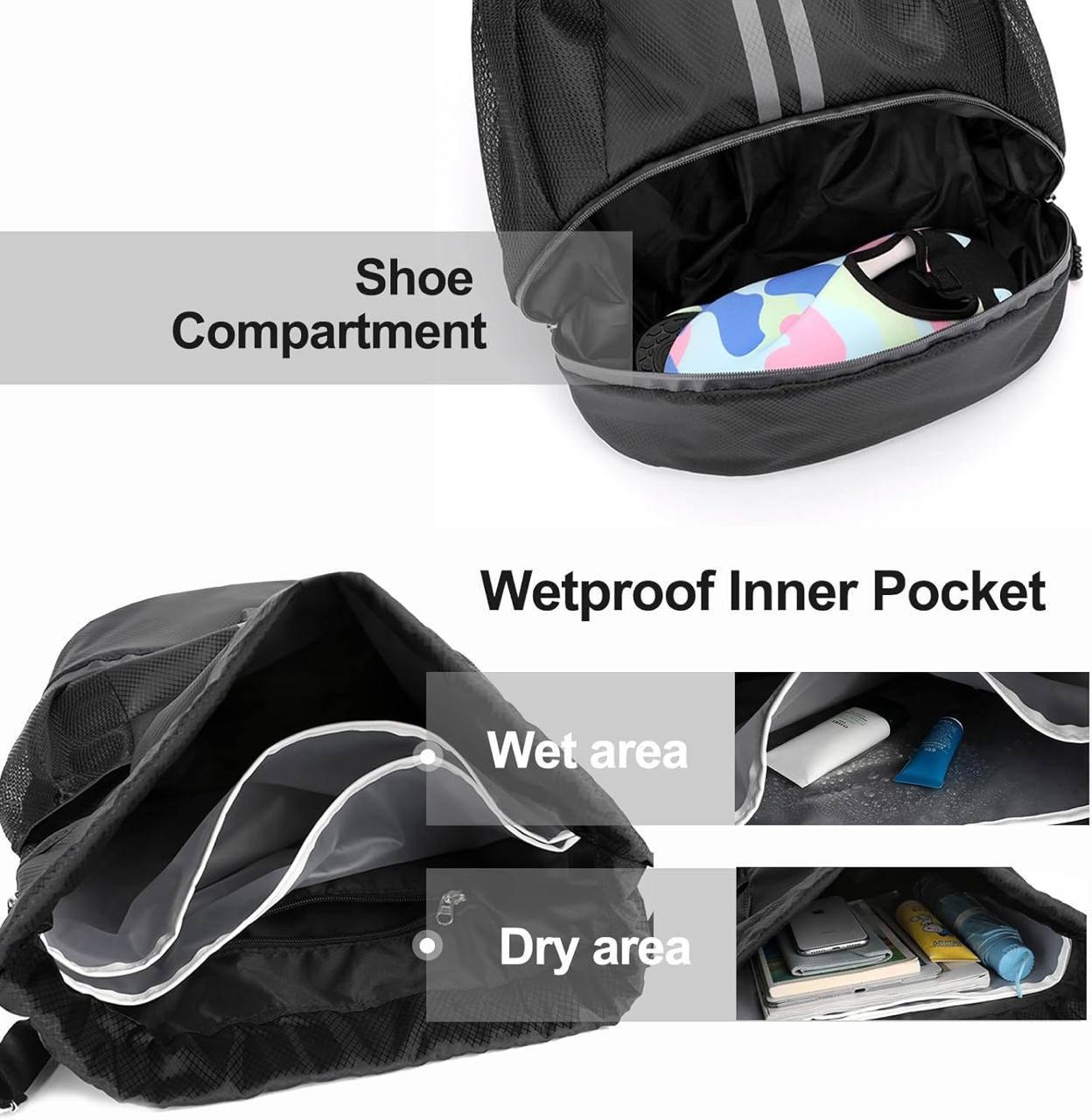 Sports Drawstring Gym Bag with Shoe Compartment | Waterproof Backpack | Wet Pocket | Multipurpose Travel, Swimming, Hiking & Gym Bag for Men & Women