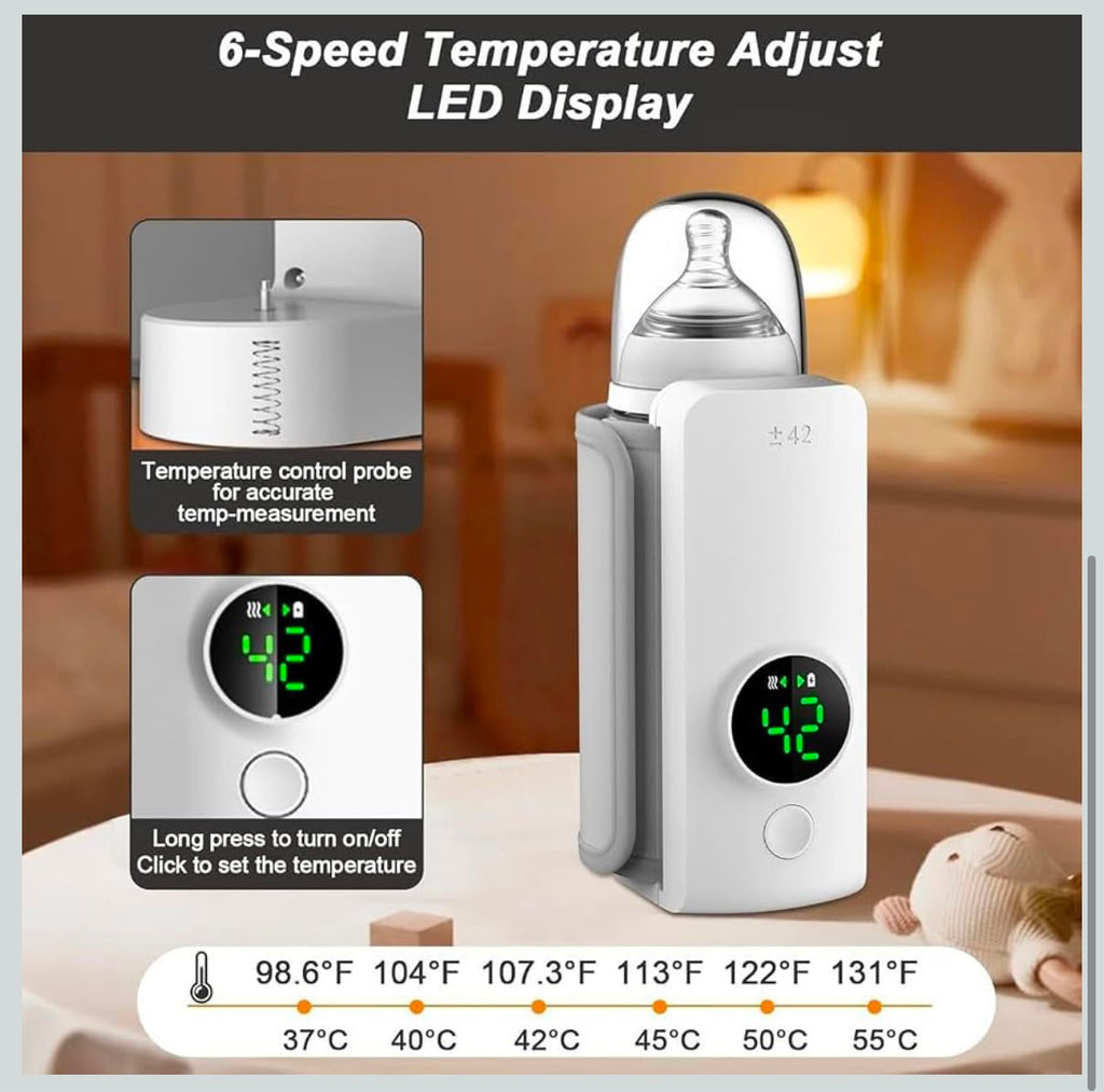 Original Portable Baby Bottle Warmer – USB Rechargeable Milk Warmer with Digital Temperature Display | Long Lasting