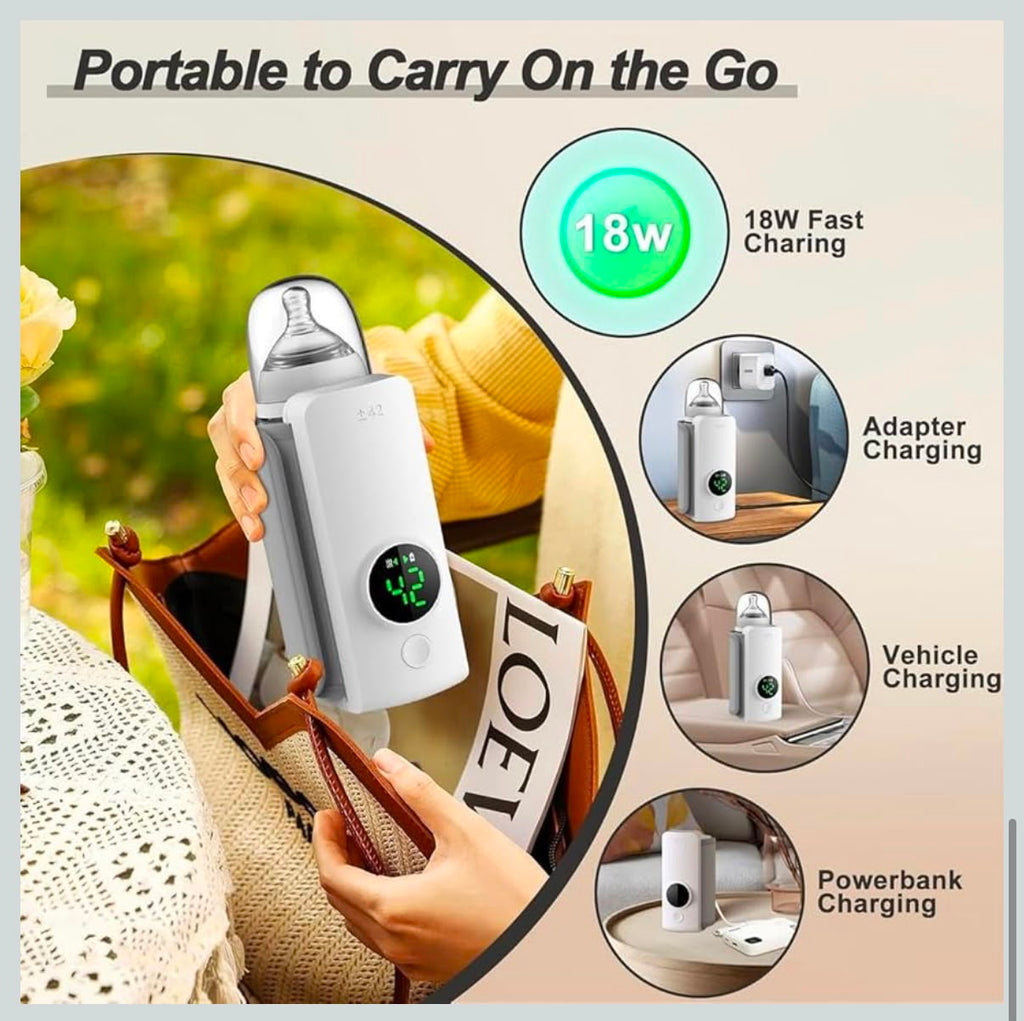 Original Portable Baby Bottle Warmer – USB Rechargeable Milk Warmer with Digital Temperature Display | Long Lasting