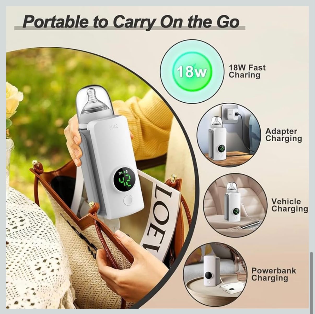 Original Portable Baby Bottle Warmer – USB Rechargeable Milk Warmer with Digital Temperature Display | Long Lasting
