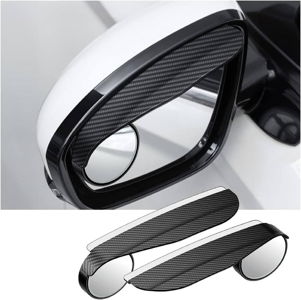 Car Rear View Mirror Rain Guard with 360° HD Blind Spot Mirror | 2-in-1 Universal Side Mirror Rain Visor | Adjustable Wide Angle Safety Mirror | Carbon Fiber Look | 2 Pcs Set