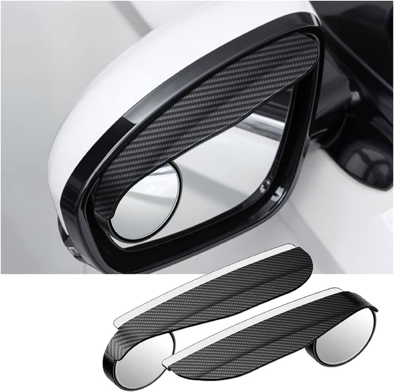 Car Rear View Mirror Rain Guard with 360° HD Blind Spot Mirror | 2-in-1 Universal Side Mirror Rain Visor | Adjustable Wide Angle Safety Mirror | Carbon Fiber Look | 2 Pcs Set