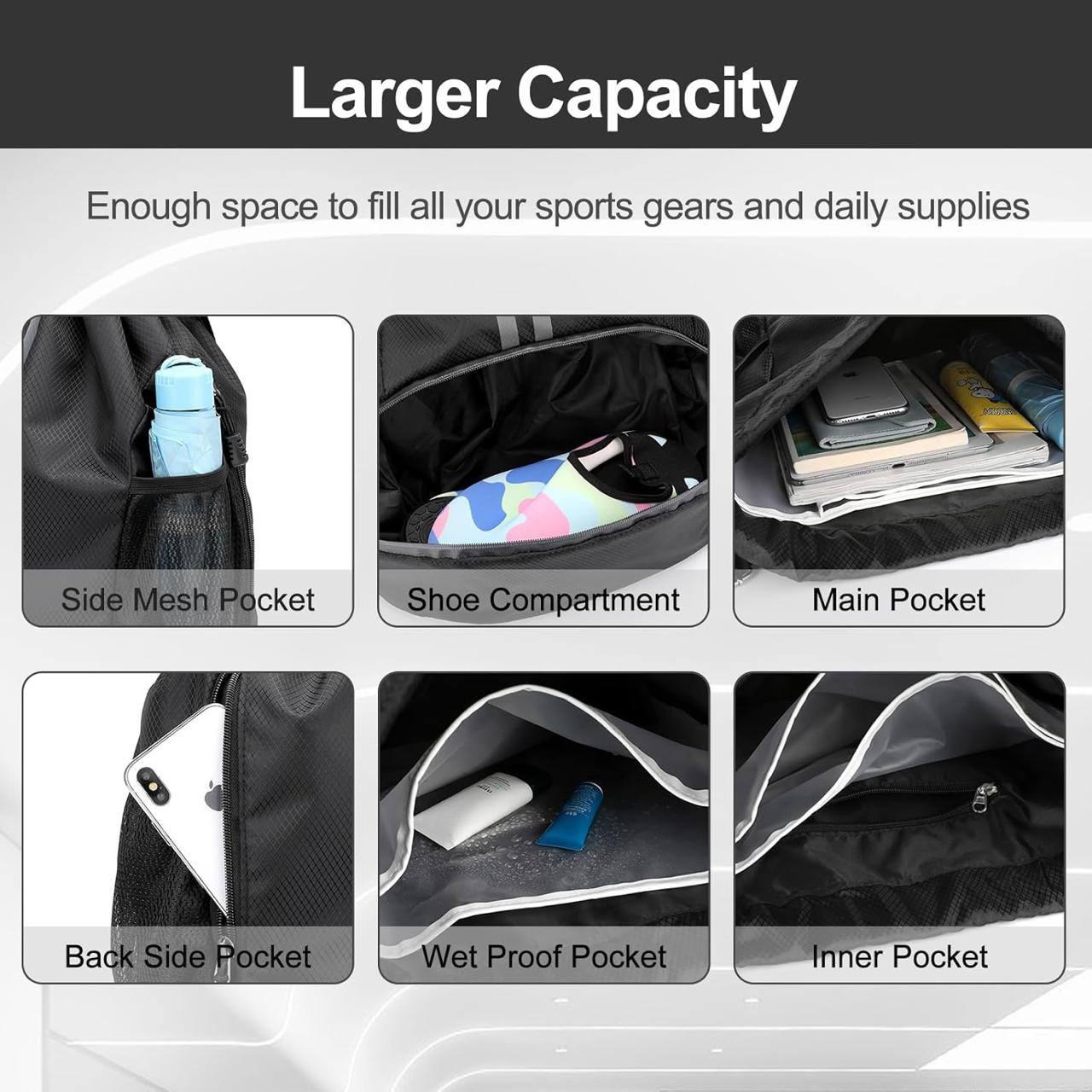 Sports Drawstring Gym Bag with Shoe Compartment | Waterproof Backpack | Wet Pocket | Multipurpose Travel, Swimming, Hiking & Gym Bag for Men & Women